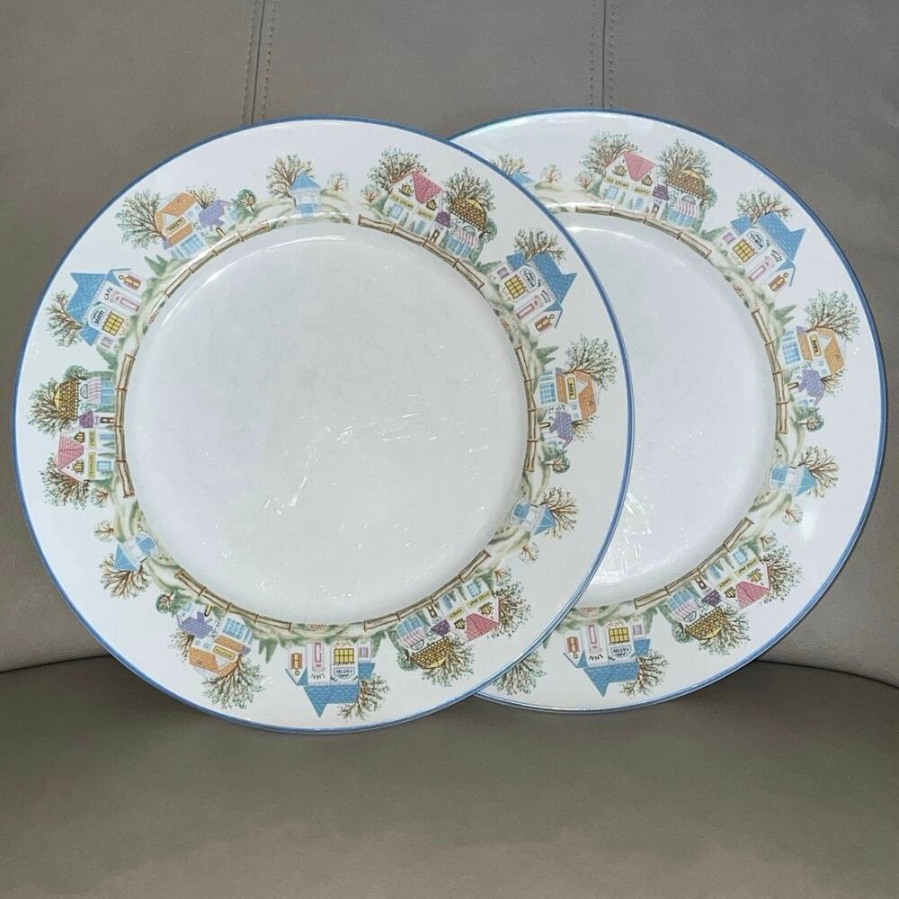 Set of 2 Vintage Lenox Village Dinner Plates Fine Porcelain China 1995 Retired